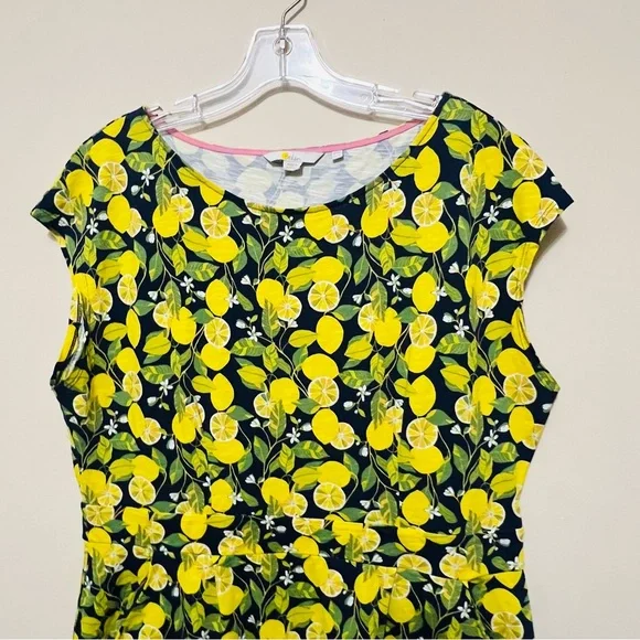 Boden Florrie Lemon Print Cotton Jersey Dress Size 14L - Picture 3 of 7